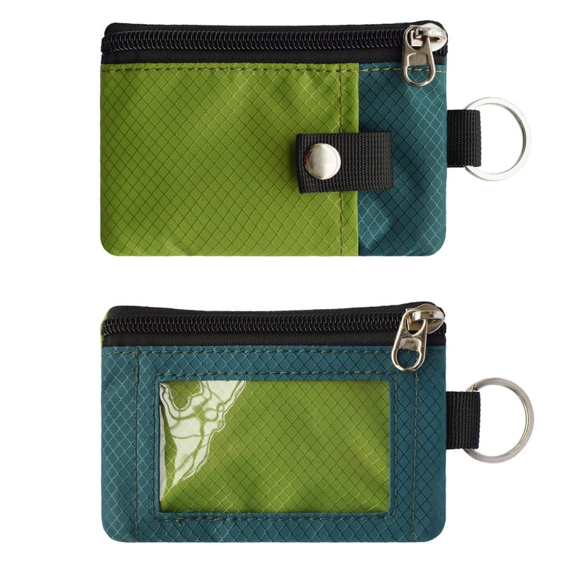 CHENSPRX Minimalist RFID Blocking Small Wallet with ID Window,WaterResistant Zip Id Case Wallet with Lanyard Keychain for Cards,Cash,Travel,Women,Men (GreenOnion+DarkGreen) - Image 3